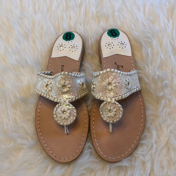 Jack Rogers White Glitter Cleo Sandal Leather NEW - Picture 2 of 7